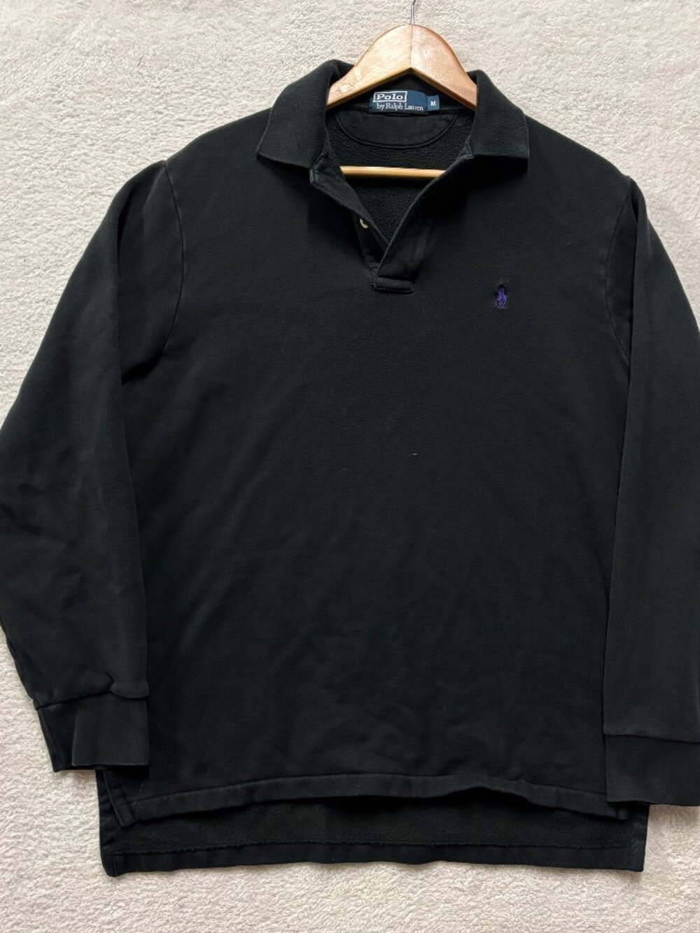Polo Ralph Lauren Fleece Pullover Shirt Mens Size M Black Purple Pony Long Sleev